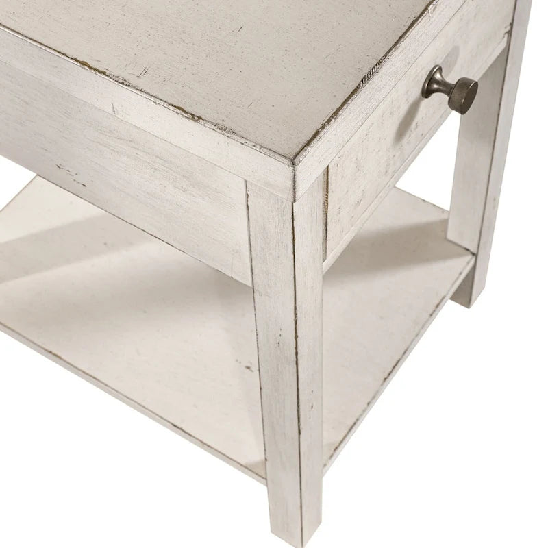 Tavolino con cassetto stile Modern Farmhouse, bianco, da mercato delle pulci