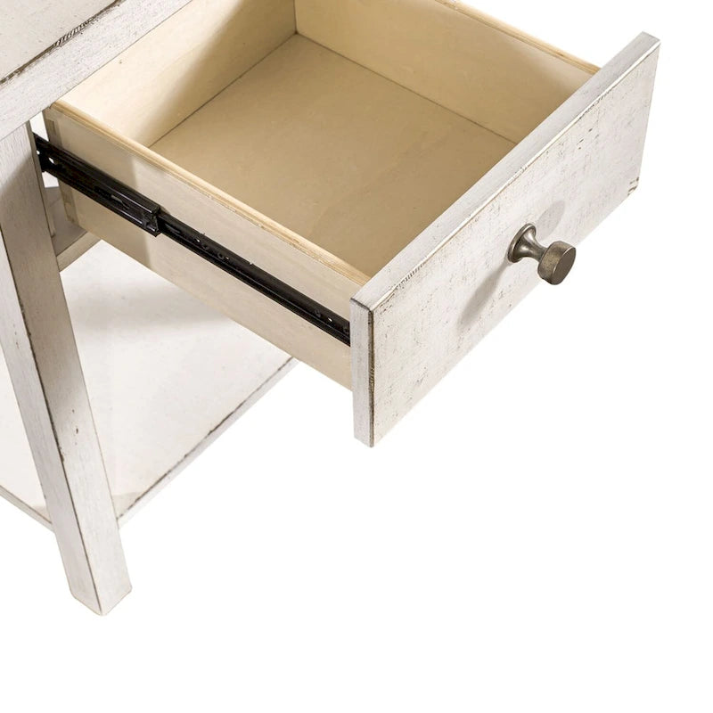 Tavolino con cassetto stile Modern Farmhouse, bianco, da mercato delle pulci