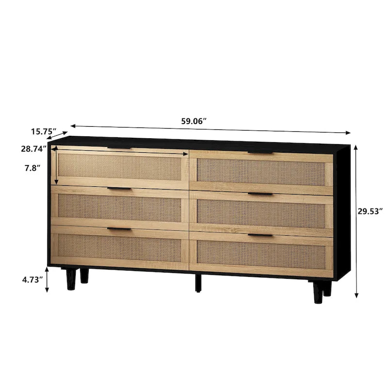 59.066-Cassettiera in Rattan, Mobile Contenitore in Rattan, per Camera da Letto, Soggiorno, Nero