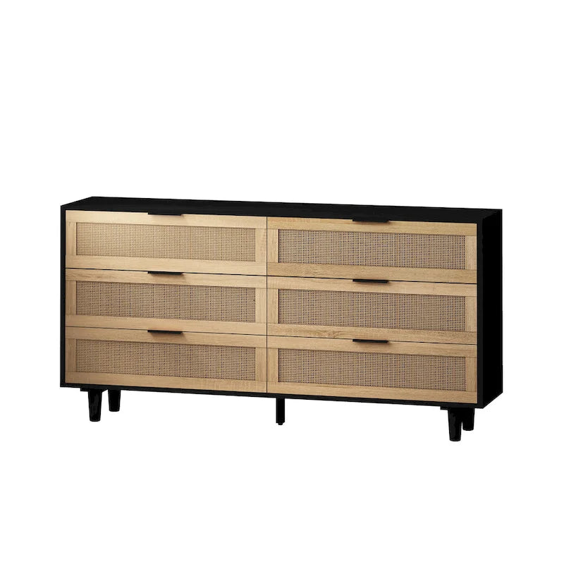 59.066-Cassettiera in Rattan, Mobile Contenitore in Rattan, per Camera da Letto, Soggiorno, Nero