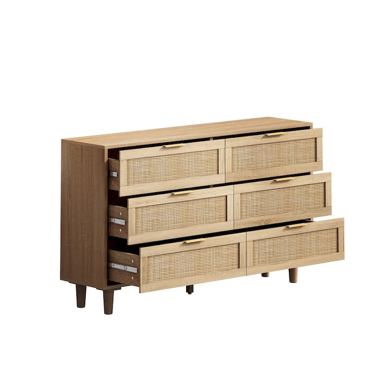 59.066-Cassettiera in Rattan, Mobile Contenitore in Rattan, per Camera da Letto, Soggiorno, Nero
