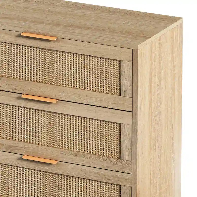 59.066-Cassettiera in Rattan, Mobile Contenitore in Rattan, per Camera da Letto, Soggiorno, Nero