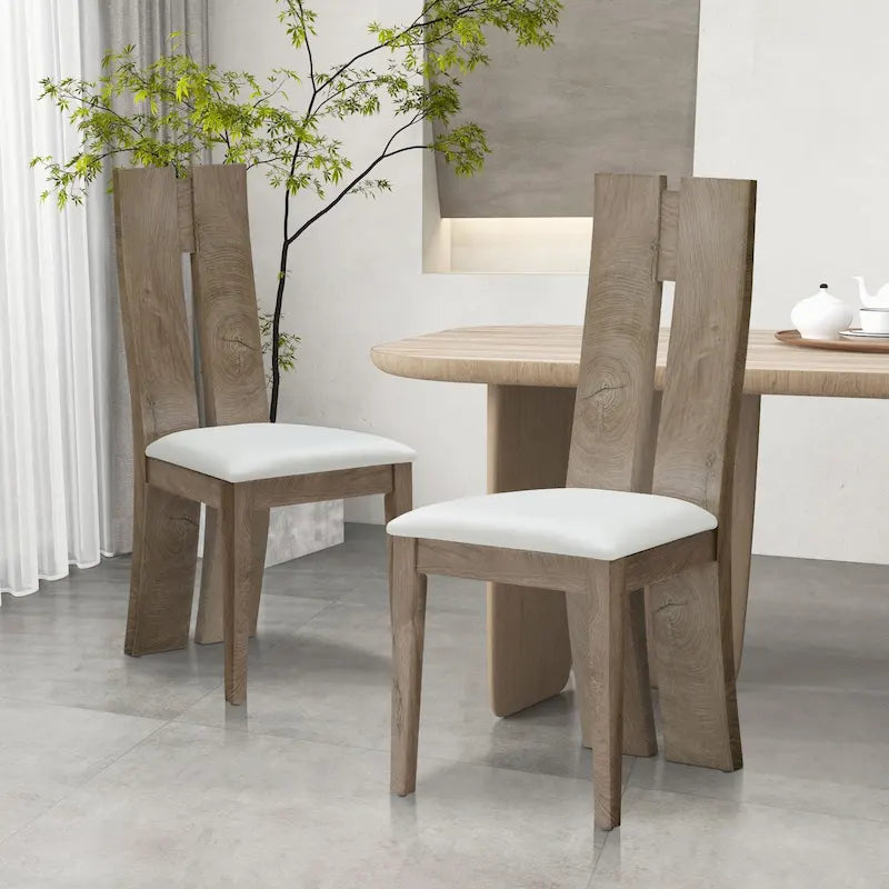 Set di 2 sedie da pranzo con sedile imbottito in pelle sintetica e schienale in legno