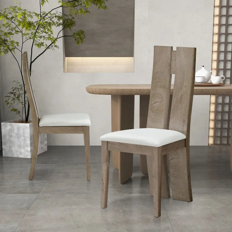 Set di 2 sedie da pranzo con sedile imbottito in pelle sintetica e schienale in legno