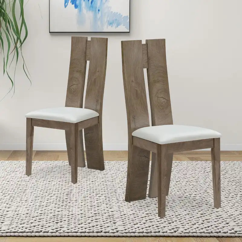 Set di 2 sedie da pranzo con sedile imbottito in pelle sintetica e schienale in legno
