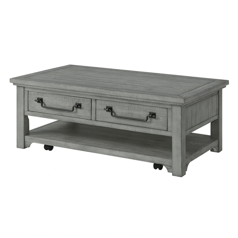 Tavolino da Salotto a 2 Cassetti in Legno Massello Grigio Tortora Beach House