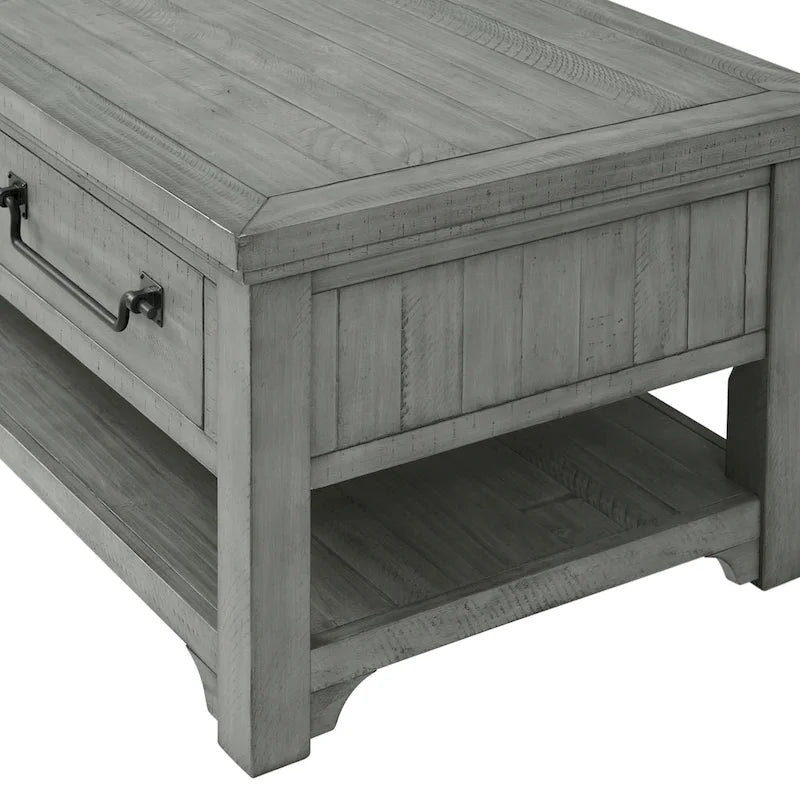 Tavolino da Salotto a 2 Cassetti in Legno Massello Grigio Tortora Beach House