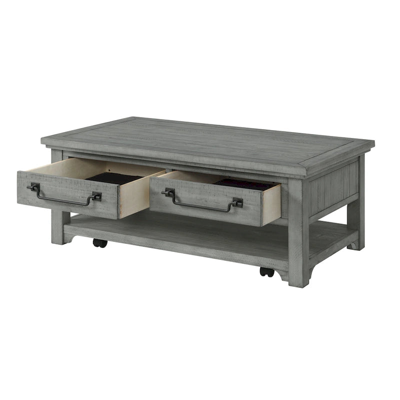 Tavolino da Salotto a 2 Cassetti in Legno Massello Grigio Tortora Beach House