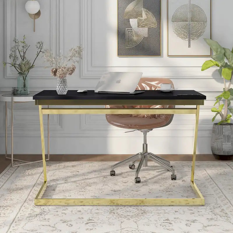 Scrivania per computer in acciaio Rosalinda Glam da 47 pollici con porte USB di Furniture of America