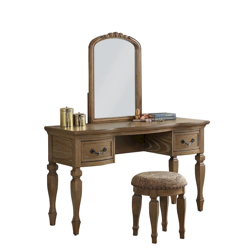 Set toeletta in legno di gomma con sgabello