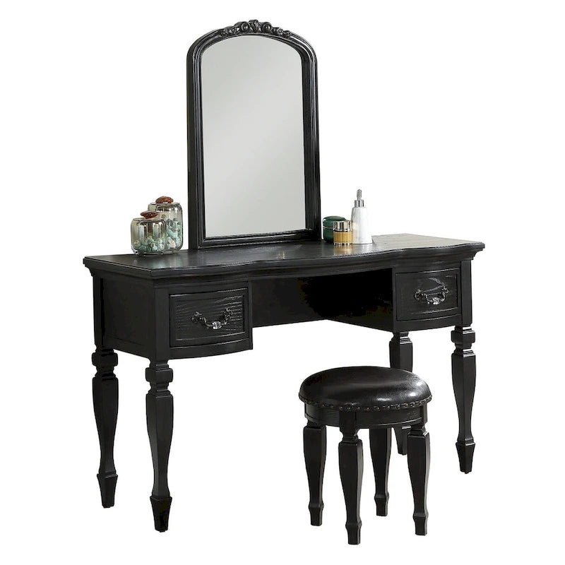 Set toeletta in legno di gomma con sgabello