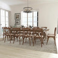 Set di tavolo rustico pieghevole da fattoria 9' x 40' con 12 sedie Cross Back e cuscini