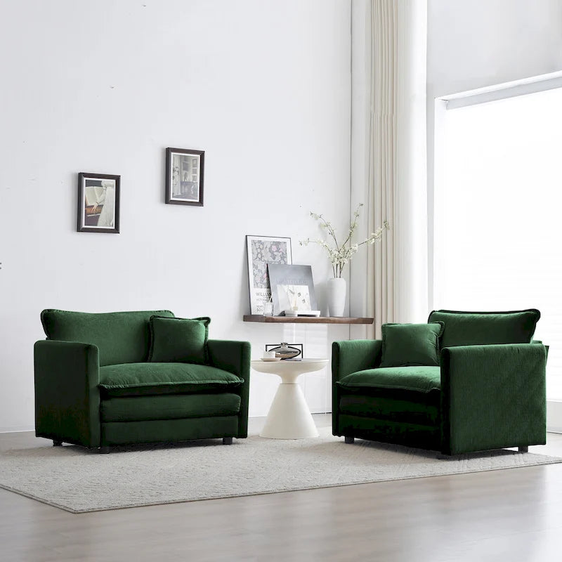Set di 2 Poltrone Accent, Poltrone Imbottite in ciniglia di Alta Qualità, Sedie Laterali da Soggiorno con Cuscino Decorativo, Ciniglia Verde