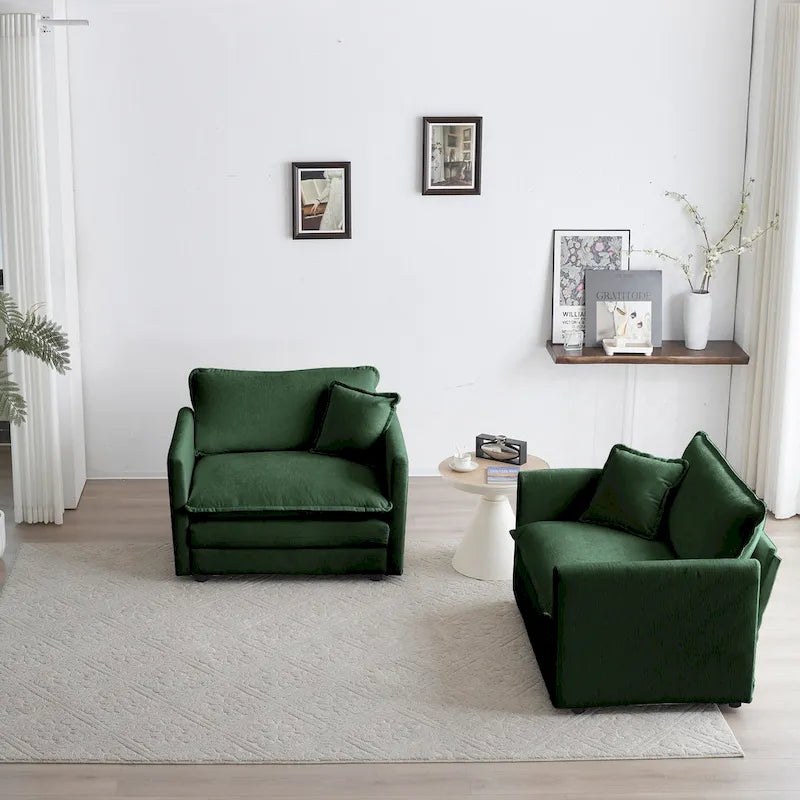 Set di 2 Poltrone Accent, Poltrone Imbottite in ciniglia di Alta Qualità, Sedie Laterali da Soggiorno con Cuscino Decorativo, Ciniglia Verde