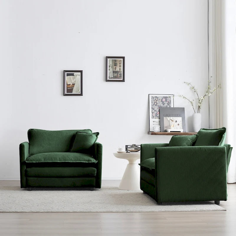 Set di 2 Poltrone Accent, Poltrone Imbottite in ciniglia di Alta Qualità, Sedie Laterali da Soggiorno con Cuscino Decorativo, Ciniglia Verde