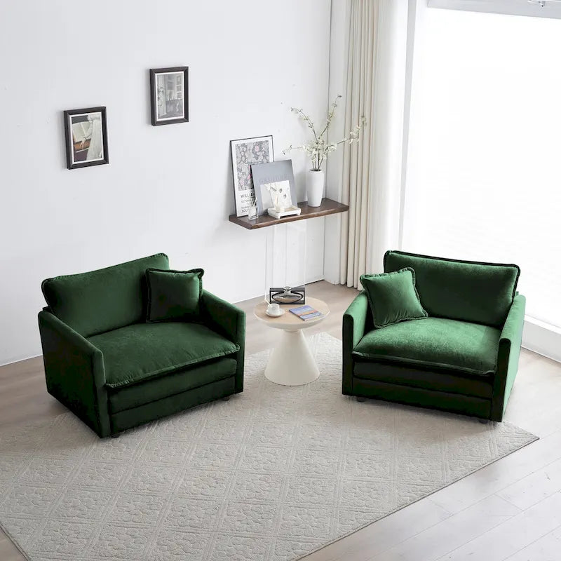 Set di 2 Poltrone Accent, Poltrone Imbottite in ciniglia di Alta Qualità, Sedie Laterali da Soggiorno con Cuscino Decorativo, Ciniglia Verde
