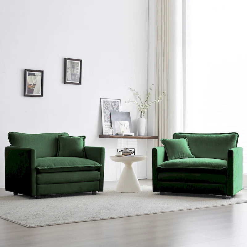 Set di 2 Poltrone Accent, Poltrone Imbottite in ciniglia di Alta Qualità, Sedie Laterali da Soggiorno con Cuscino Decorativo, Ciniglia Verde