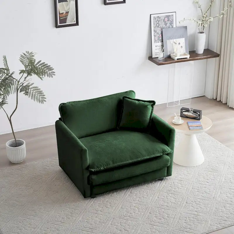 Set di 2 Poltrone Accent, Poltrone Imbottite in ciniglia di Alta Qualità, Sedie Laterali da Soggiorno con Cuscino Decorativo, Ciniglia Verde