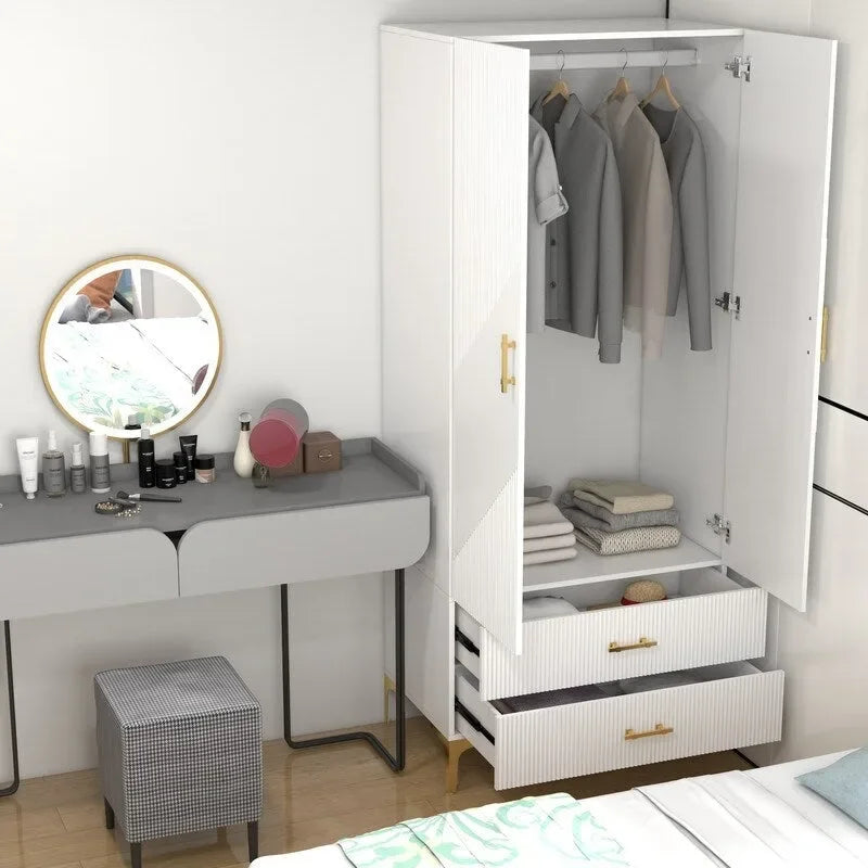 2 ante 2 cassetti, Armadi bianchi, Armadio guardaroba, Adatto per armadi nelle camere da letto, negli uffici