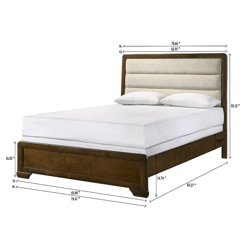 Set Camera da Letto Jimmy 4 Pezzi con Pannelli Imbottiti Marrone Beige