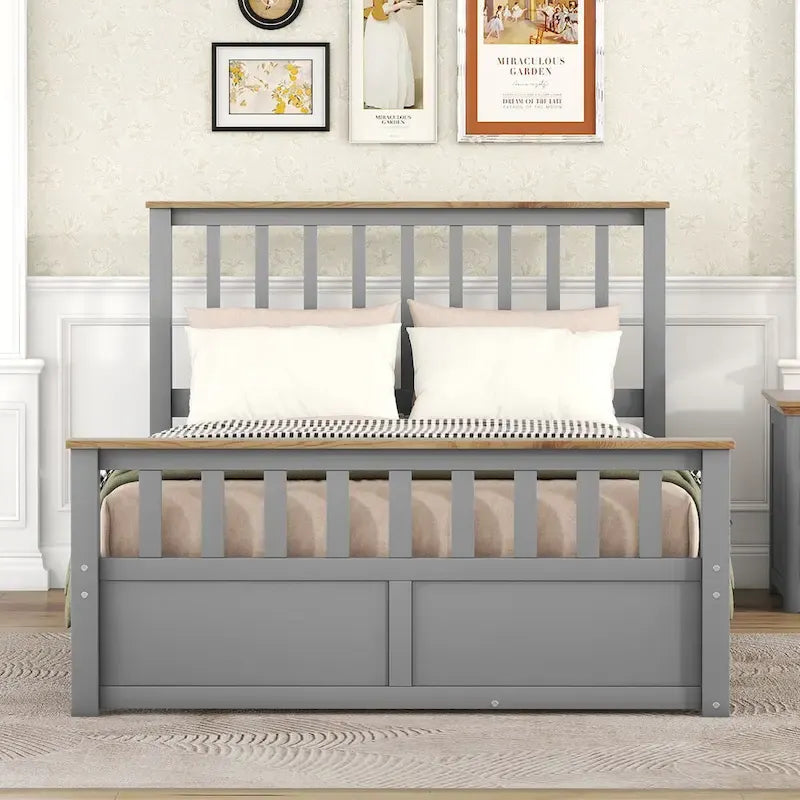 Letto a piattaforma in legno con 2 cassetti e supporto a doghe in legno