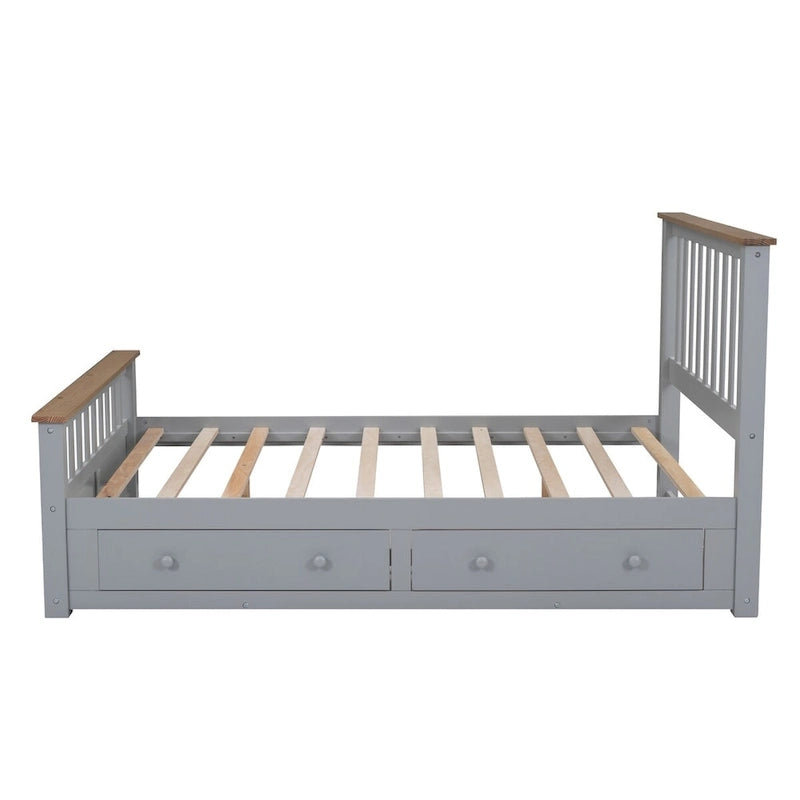 Letto a piattaforma in legno con 2 cassetti e supporto a doghe in legno