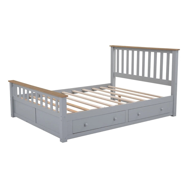 Letto a piattaforma in legno con 2 cassetti e supporto a doghe in legno