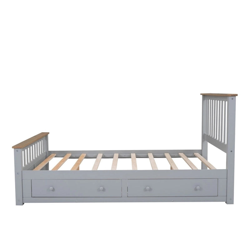 Letto a piattaforma in legno con 2 cassetti e supporto a doghe in legno