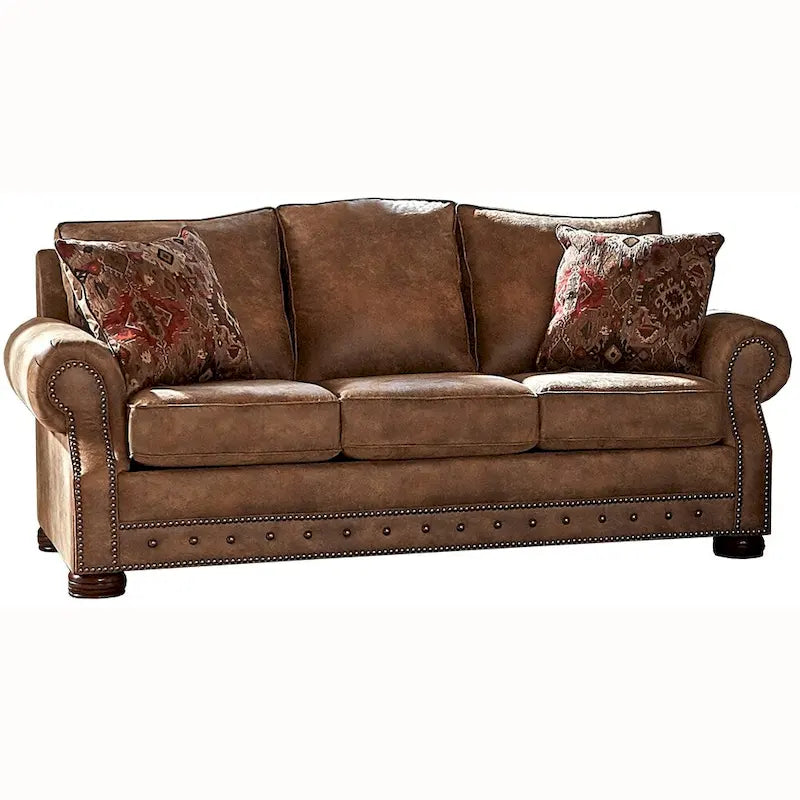 Divano-letto e divanetto in tessuto camoscio marrone rustico Ranch, Made in USA - 37 x 86 x 40