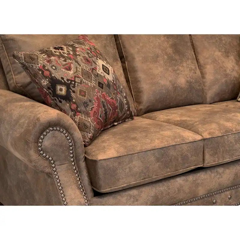 Divano-letto e divanetto in tessuto camoscio marrone rustico Ranch, Made in USA - 37 x 86 x 40