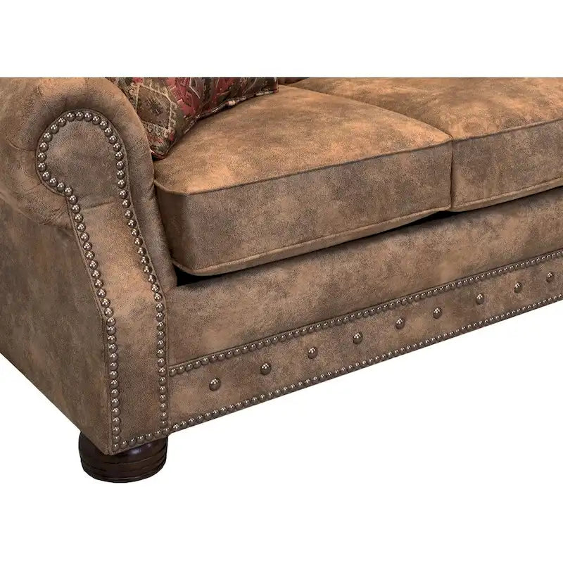 Divano-letto e divanetto in tessuto camoscio marrone rustico Ranch, Made in USA - 37 x 86 x 40