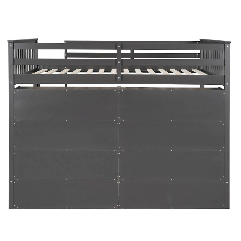 Full Size Loft Bed with 8 Open Storage Shelves and Built-in Ladder
