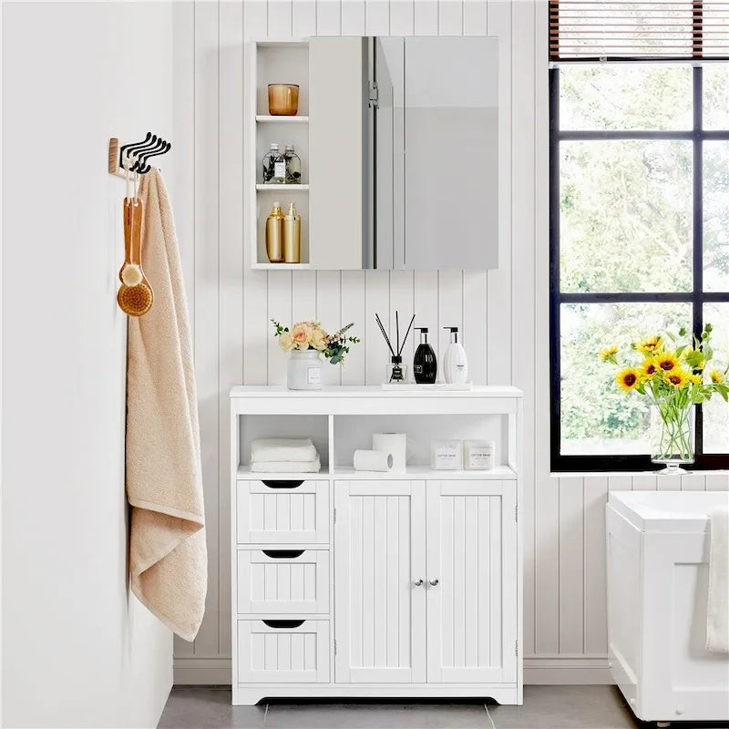 Mobiletto da bagno a pavimento autoportante, bianco - N/A