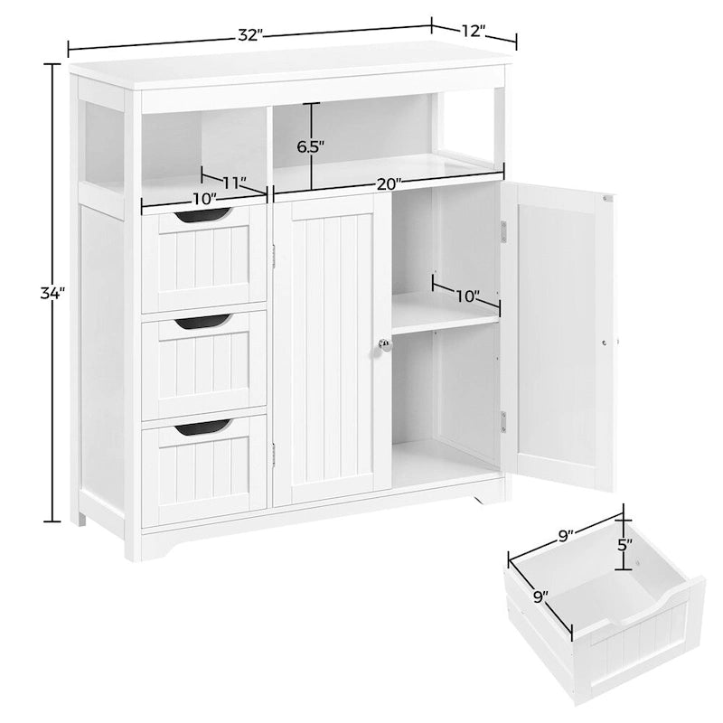Mobiletto da bagno a pavimento autoportante, bianco - N/A