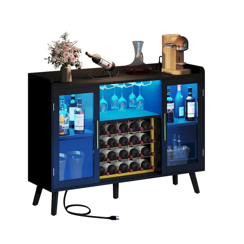 Mobile Bar da 53 pollici con luci a LED e prese di corrente, per liquori e bicchieri