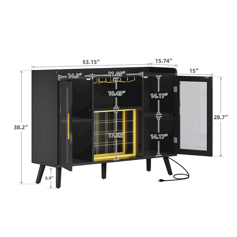 Mobile Bar da 53 pollici con luci a LED e prese di corrente, per liquori e bicchieri