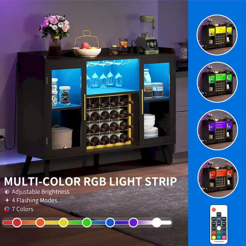 Mobile Bar da 53 pollici con luci a LED e prese di corrente, per liquori e bicchieri